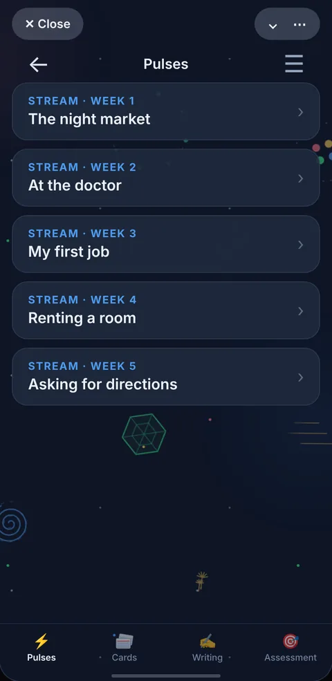 The Pulses screen in the app